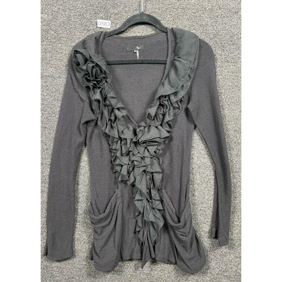 Ryu Chartreuse Ruffle Collar Vintage Inspired Knit Jacket Womens Black Gray Sz S - Picture 1 of 8